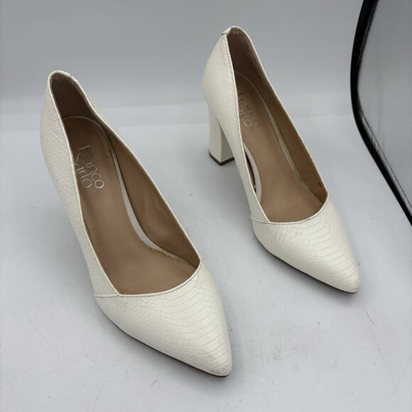 Franco Sarto Heels Womens Size‎ 8.5 Abree Pump White Snake Print Pointed Block - Picture 1 of 9